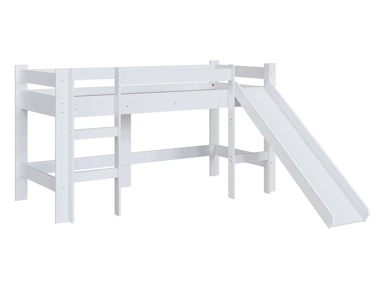 Cama alta infantil Nubbi com escorregador, quarto branco 202x110x210 cm