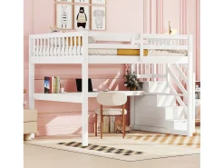 Cama alta infantil 140x200 cm com gavetas e escrivaninha embaixo - Branca