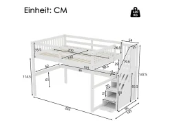 Cama alta infantil 140x200 cm com gavetas e escrivaninha embaixo - Branca