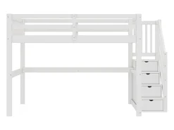 Cama alta infantil 140x200 cm com gavetas e escrivaninha embaixo - Branca