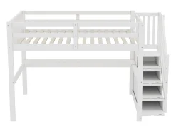 Cama alta infantil 140x200 cm com gavetas e escrivaninha embaixo - Branca