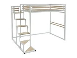 Cama alta JOGUI 140 x 200 cm em metal branco e MDF com colchão.