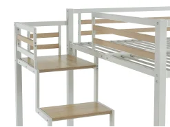 Cama alta JOGUI 140 x 200 cm em metal branco e MDF com colchão.