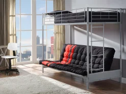 Cama alta metálica prateada de 90 x 190 cm com sofá-cama MODULO V.