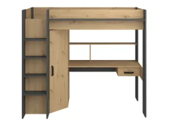 Cama alta secretária e armário 90 x 200 cm carvalho e antracite com colchão AUCKLAND