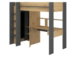 Cama alta secretária e armário 90 x 200 cm carvalho e antracite com colchão AUCKLAND