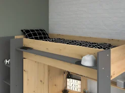 Cama alta secretária e armário 90 x 200 cm carvalho e antracite com colchão AUCKLAND