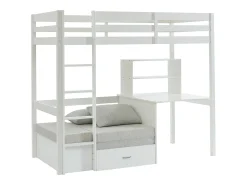 Cama alta secretária, sofá e espaços de arrumação 90 x 200 cm Pinho maciço Branco - GOLIATH III