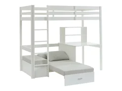 Cama alta secretária, sofá e espaços de arrumação 90 x 200 cm Pinho maciço Branco - GOLIATH III