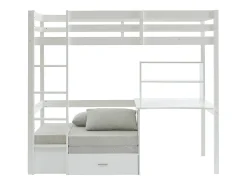Cama alta secretária, sofá e espaços de arrumação 90 x 200 cm Pinho maciço Branco - GOLIATH III