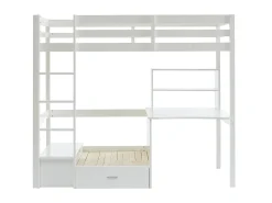 Cama alta secretária, sofá e espaços de arrumação 90 x 200 cm Pinho maciço Branco - GOLIATH III