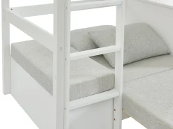 Cama alta secretária, sofá e espaços de arrumação 90 x 200 cm Pinho maciço Branco - GOLIATH III