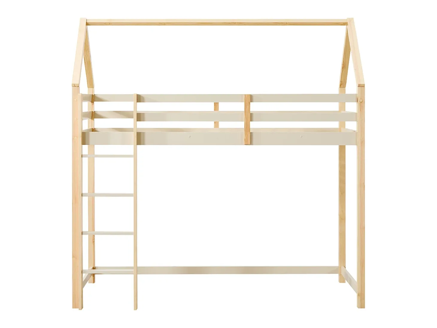 Cama alta tipo cabana 90 x 190 cm pinho maciço bege e natural + colchão - TARZIA