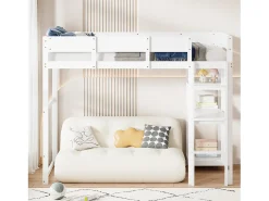 Cama alta 90x200 cm - com prateleiras de arrumação, estrado de ripas de madeira - branca - colchão não incluído