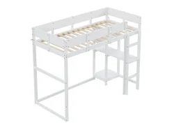 Cama alta 90x200 cm - com prateleiras de arrumação, estrado de ripas de madeira - branca - colchão não incluído