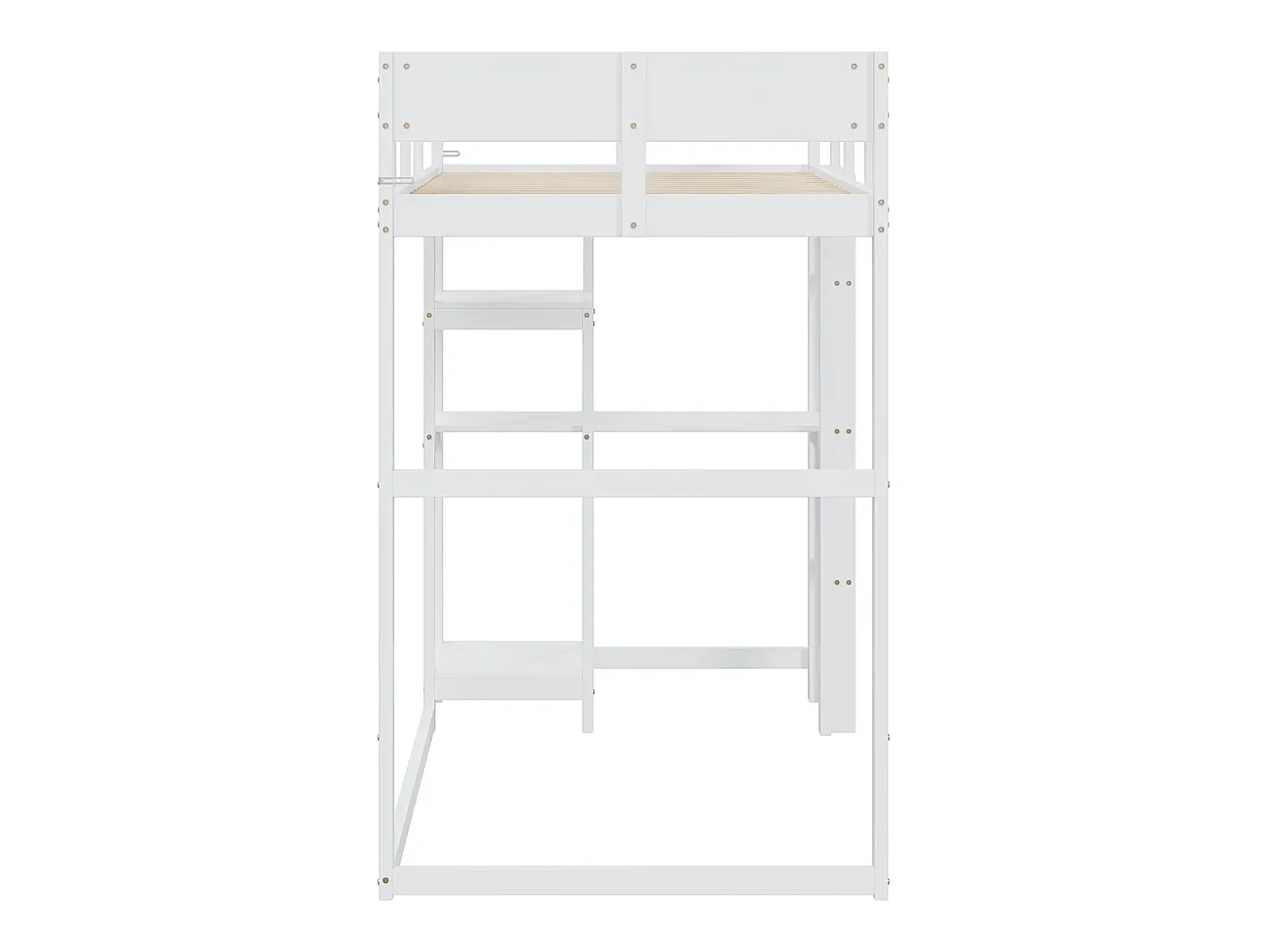 Cama alta 90x200 cm - com prateleiras de arrumação, estrado de ripas de madeira - branca - colchão não incluído