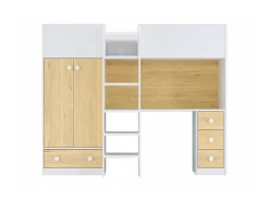Cama alta 90x190 cm com guarda-roupa e secretária cor branco e natural - CINAMO