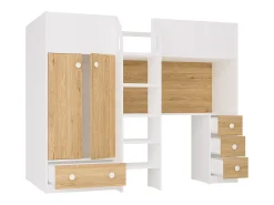 Cama alta 90x190 cm com guarda-roupa e secretária cor branco e natural - CINAMO