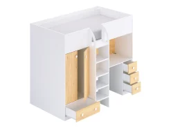 Cama alta 90x190 cm com guarda-roupa e secretária cor branco e natural - CINAMO