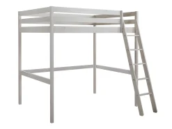 Cama alta 140x190 cm em pinho maciço esbranquiçado com colchão GEDEON II
