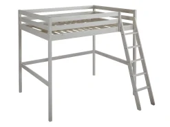 Cama alta 140x190 cm em pinho maciço esbranquiçado com colchão GEDEON II