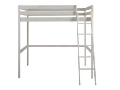 Cama alta 140x190 cm em pinho maciço esbranquiçado com colchão GEDEON II