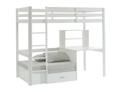Cama alta 90x200 cm secretária, sofá e arrumação pinho e MDF branco + colchão - GOLIATH