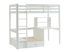 Cama alta 90x200 cm secretária, sofá e arrumação pinho e MDF branco + colchão - GOLIATH