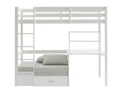 Cama alta 90x200 cm secretária, sofá e arrumação pinho e MDF branco + colchão - GOLIATH