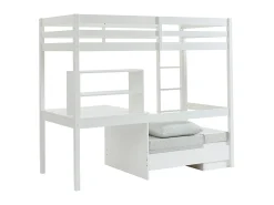 Cama alta 90x200 cm secretária, sofá e arrumação pinho e MDF branco + colchão - GOLIATH