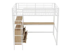 Cama alta 140x200cm - secretária de canto com gavetas - em MDF e metal - Branco