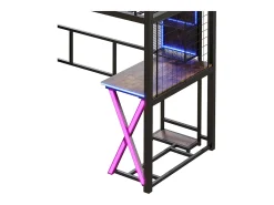 Cama alta 90x200cm com LED - secretária + roupeiro + escada de arrumação - Preto