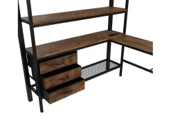 Cama alta 140x200cm com LED e tomadas - secretária com 3 gavetas e prateleira - Preto