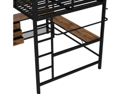 Cama alta 140x200cm com LED e tomadas - secretária com 3 gavetas e prateleira - Preto