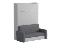 Cama armário rebatível com sofá 140x200 cm branco e cinza - VACIALA II