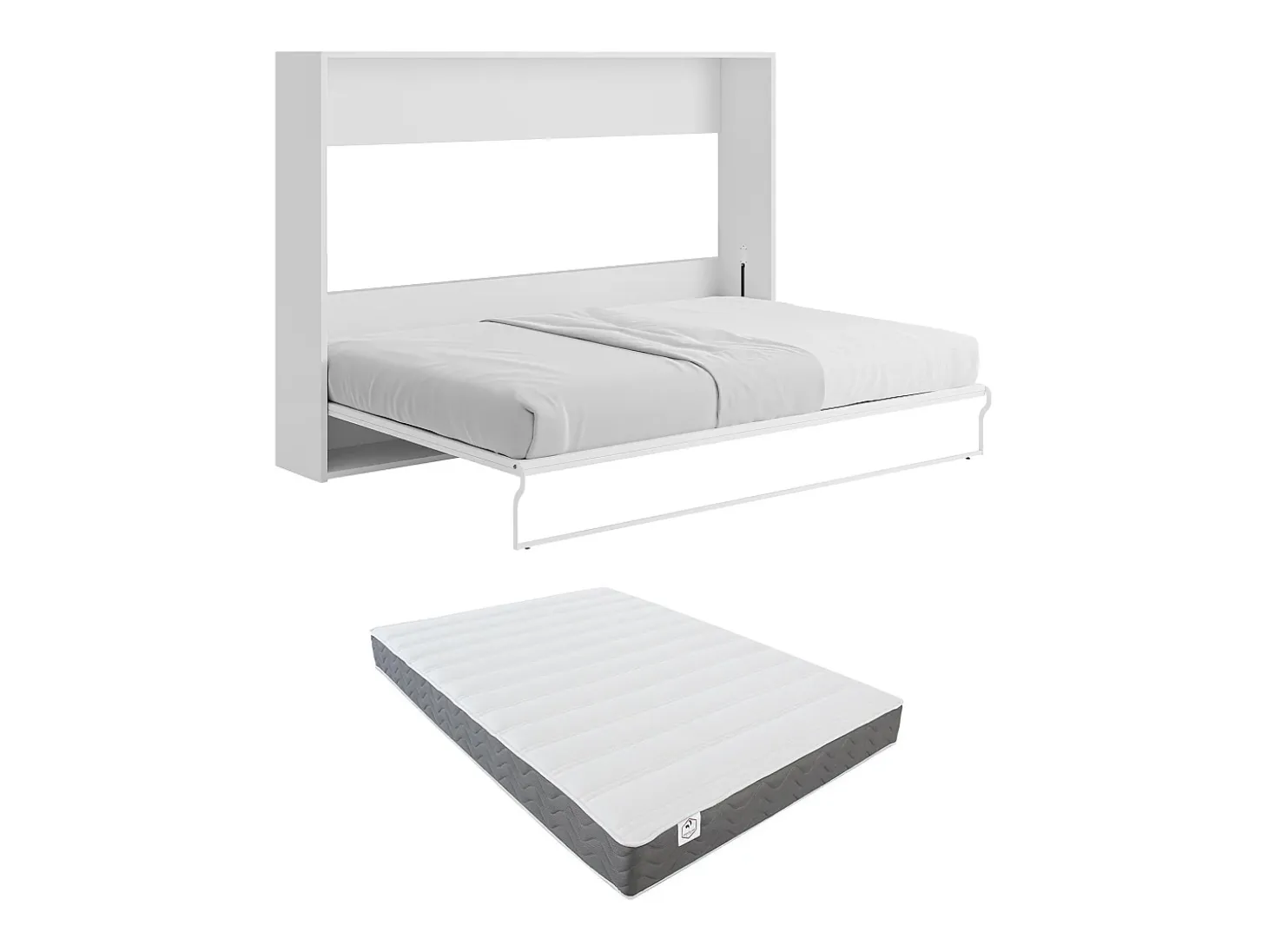 Cama armário rebatível horizontal 140x200 cm cinza e branco com colchão - MALINA II