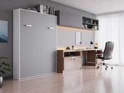 Cama armário rebatível vertical 160x200 cm cinza e branco - MALINA II