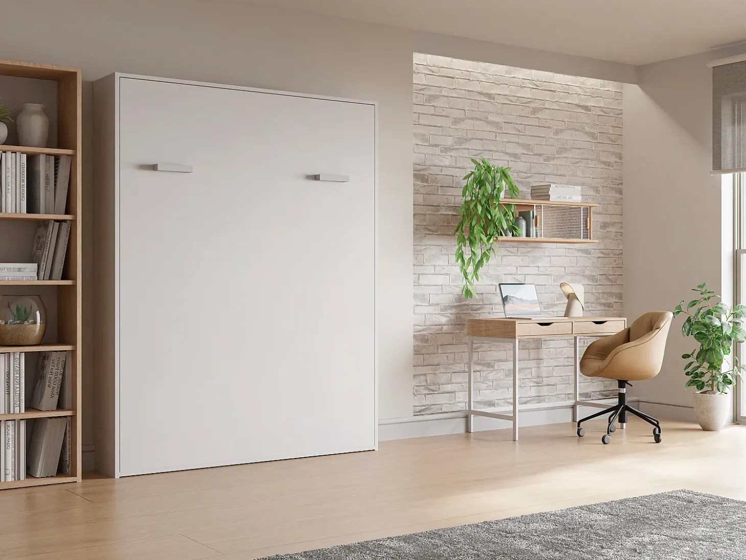 Cama armário rebatível vertical queen size 160x200 cm branco MALINA II