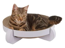 Cama arranhador para gato Kerbl Platinum 35x35x10 cm branca com catnip, cartão ondulado reciclável, base resistente