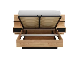 Cama arrumação e mesas cabeceira 160x200 cm natural e antracite com LEDs + colchão ELYNIA