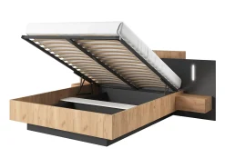 Cama arrumação e mesas de cabeceira 140x190 cm LEDs natural e antracite + colchão FRANCOLI