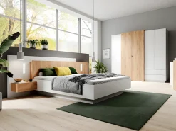 Cama arrumação e mesas de cabeceira 160x200 cm LEDs branco e natural + colchão FRANCOLI