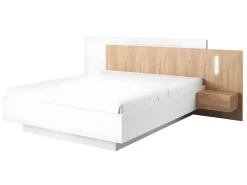 Cama arrumação e mesas de cabeceira 160x200 cm LEDs branco e natural + colchão FRANCOLI