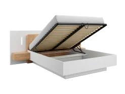 Cama arrumação e mesas de cabeceira 160x200 cm LEDs branco e natural + colchão FRANCOLI
