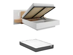Cama arrumação e mesas de cabeceira 160x200 cm LEDs branco e natural + colchão FRANCOLI