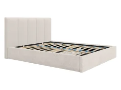 Cama arrumação 180x200cm cabeceira estofada costuras verticais tecido bege colchão KILACLO