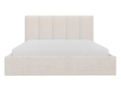 Cama arrumação 180x200cm cabeceira estofada costuras verticais tecido bege colchão KILACLO