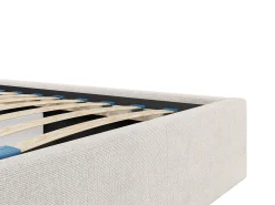 Cama arrumação 180x200cm cabeceira estofada costuras verticais tecido bege colchão KILACLO