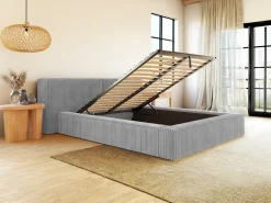 Cama arrumação 160x200cm veludo canelado grosso cinza-claro colchão TIMANO Pascal Morabito