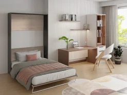 Cama articulada vertical rebatível 140 x 200 cm natural e antracite com colchão MALINA II